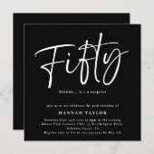 Invitation Cinquante noir blanc moderne 50e anniversaire (Devant / Derrière)