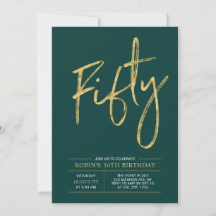 Invitation Cinquante Or et Vert Fête Moderne de 50 ans