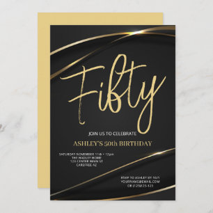Invitation Cinquante Or moderne Noir 50e Anniversaire Invitat