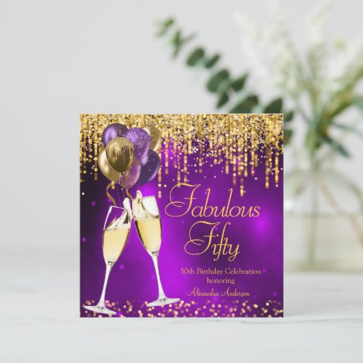 Invitation Cinquante Parties scintillant violet fabuleuse Cha (Debout devant)