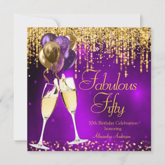 Invitation Cinquante Parties scintillant violet fabuleuse Cha (Devant)
