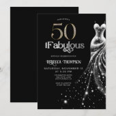 Invitation Cinquante Robe Argentée Fabuleuse Noir 50e Anniver (Devant / Derrière)