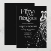 Invitation Cinquante Robe Argentée Fabuleuse Noir 50e Anniver (Devant / Derrière)