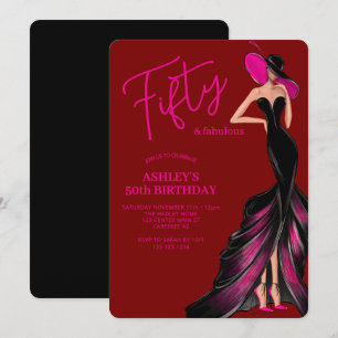 Invitation Cinquante Robe Fabuleuse Rouge Profond 50e Anniver