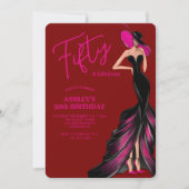 Invitation Cinquante Robe Fabuleuse Rouge Profond 50e Anniver (Devant)