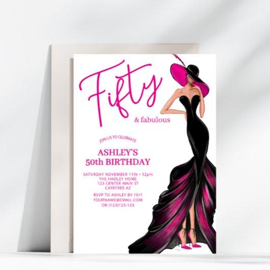 Invitation Cinquante Robe Rose Fabuleuse 50e Anniversaire