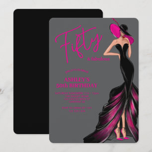 Invitation Cinquante Robe Rose Fabuleuse Grise 50e Anniversai