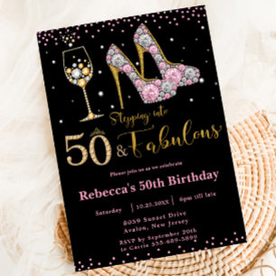 Invitation Cinquante roses et talons fabuleux Bubbly 50e anni
