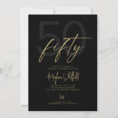 Invitation Cinquante Script Moderne Noir Anniversaire 50 ans (Devant)