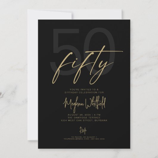 Invitation Cinquante Script Moderne Noir Anniversaire 50 ans (Devant)
