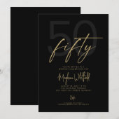 Invitation Cinquante Script Moderne Noir Anniversaire 50 ans (Devant / Derrière)