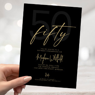 Invitation Cinquante Script Moderne Noir Anniversaire 50 ans