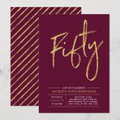Invitation Cinquante | Soirée d'or et de Bourgogne moderne 50 (Devant / Derrière)