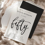 Invitation Cinquante | Typographie moderne du B&W 50th Birthd<br><div class="desc">Ces invitations simples, élégantes mais sophistiquées à la fête du 50e anniversaire comprennent le mot "cinquante" dans un script de calligraphie de style manuscrit et une typographie sans serif moderne et bien espacée. Vous pouvez changer le jeu de couleurs facilement à votre propre palette de deux couleurs sur mesure en...</div>