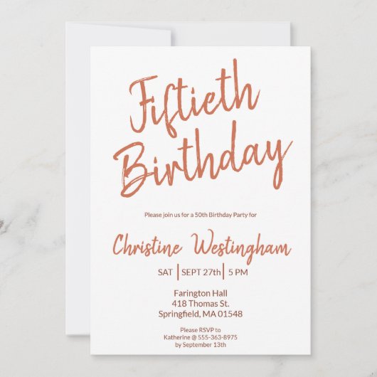 Invitation Cinquantenaire Typographie Rustique Boho 50 ans (Devant)