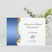 Invitation Cinquantième anniversaire de mariage Blue Gold Flo (Debout devant)