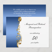 Invitation Cinquantième anniversaire de mariage Blue Gold Flo (Devant / Derrière)