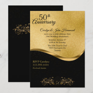 Invitation Cinquantième anniversaire de mariage chic noir et