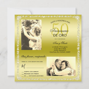 Invitation Cinquantième anniversaire de mariage doré double p