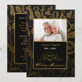 Invitation Cinquantième anniversaire de mariage en damas noir (Devant / Derrière)