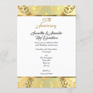 Invitation Cinquantième anniversaire de mariage en damas or é