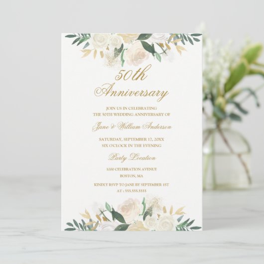 Invitation Cinquantième anniversaire de mariage floral botani (Debout devant)