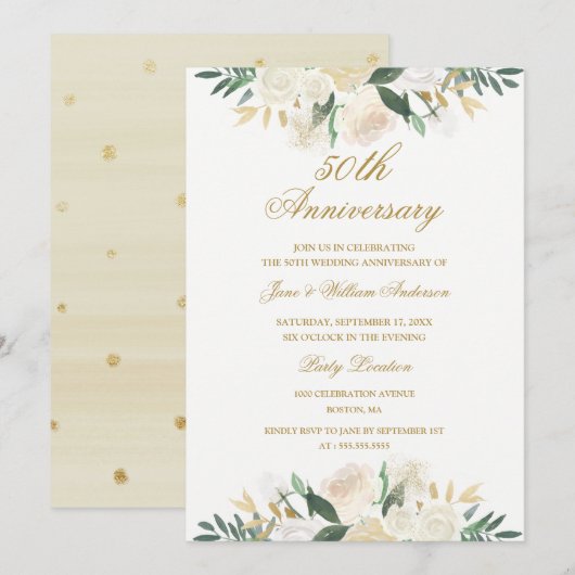 Invitation Cinquantième anniversaire de mariage floral botani (Devant / Derrière)