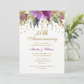 Invitation Cinquantième anniversaire de mariage Floral Glitte (Debout devant)