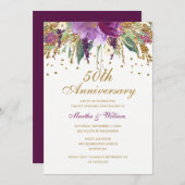 Invitation Cinquantième anniversaire de mariage Floral Glitte (Devant / Derrière)