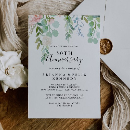 Invitation Cinquantième anniversaire de mariage floral tropic