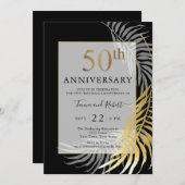 Invitation Cinquantième Anniversaire de Mariage Noir Or Chic  (Devant / Derrière)