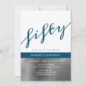 Invitation Cinquantième anniversaire masculin bleu (Devant)