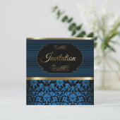 Invitation cinquantième Bleu de la fête d'anniversaire |, or (Debout devant)