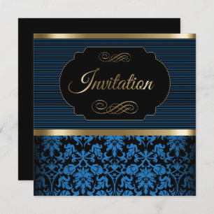 Invitation cinquantième Bleu de la fête d'anniversaire  , or