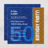 Invitation cinquantième Bleu royal et bronze modernes V08 (Devant / Derrière)