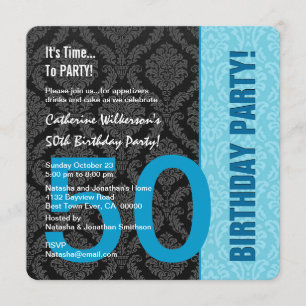 Invitation cinquantième Damassé bleue 1 de motif moderne de