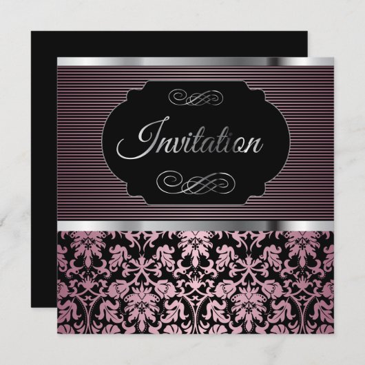 Invitation cinquantième Damassé de rose de la fête (Devant / Derrière)
