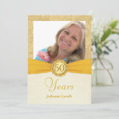 Invitation cinquantième Damassé d'Invitation-Or de photo de (Debout devant)