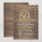 Invitation Cinquantième diamant d'anniversaire d'or en bois (Devant / Derrière)