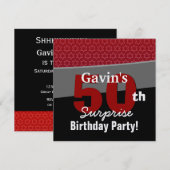 Invitation cinquantième Le blanc rouge de noir d'anniversaire (Devant / Derrière)