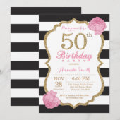 Invitation cinquantième Or de noir de rose d'invitation (Devant / Derrière)