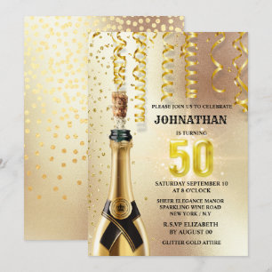 Invitation Cinquantième parties scintillant or vin mousseux s