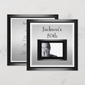 Invitation cinquantième Photo noire argentée blanche (Devant / Derrière)