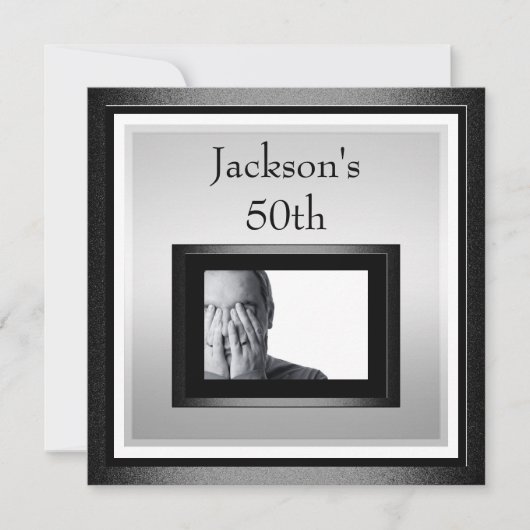 Invitation cinquantième Photo noire argentée blanche (Devant)