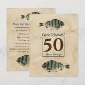 Invitation cinquantième Poissons vintages d'aquarelle (Devant / Derrière)