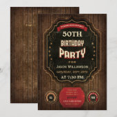 Invitation cinquantième Tableau vintage et bois (Devant / Derrière)