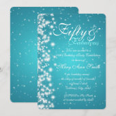 Invitation cinquantième Turquoise d'étincelle de fête (Devant / Derrière)