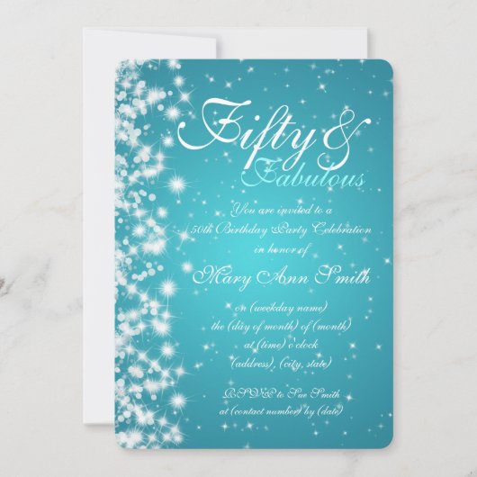 Invitation cinquantième Turquoise d'étincelle de fête (Devant)