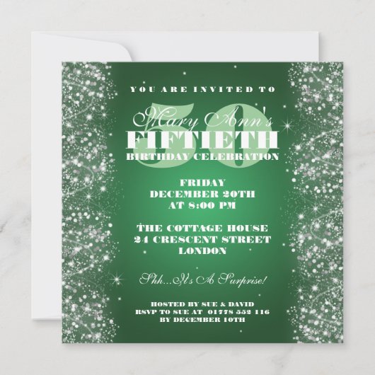 Invitation cinquantième Vert de scintillement de parties (Devant)