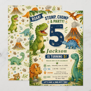 Invitation Cinquième anniversaire de dinosaure coloré
